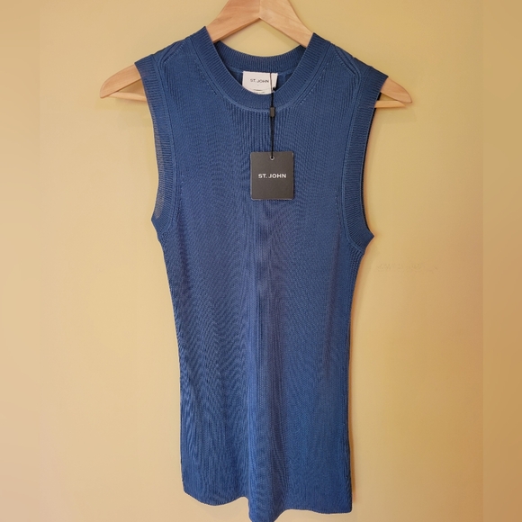 NWT ST. JOHN Steel Blue Sleeveless Knit Sweater sz. Medium - Picture 1 of 6